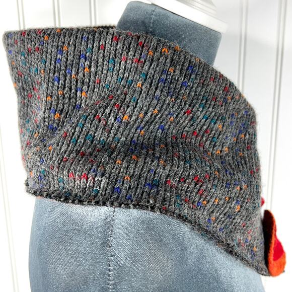 Platania Wool Neck Collar Scarf Gray Orange Red Made in Italy Lagenlook Cottage - Picture 6 of 8